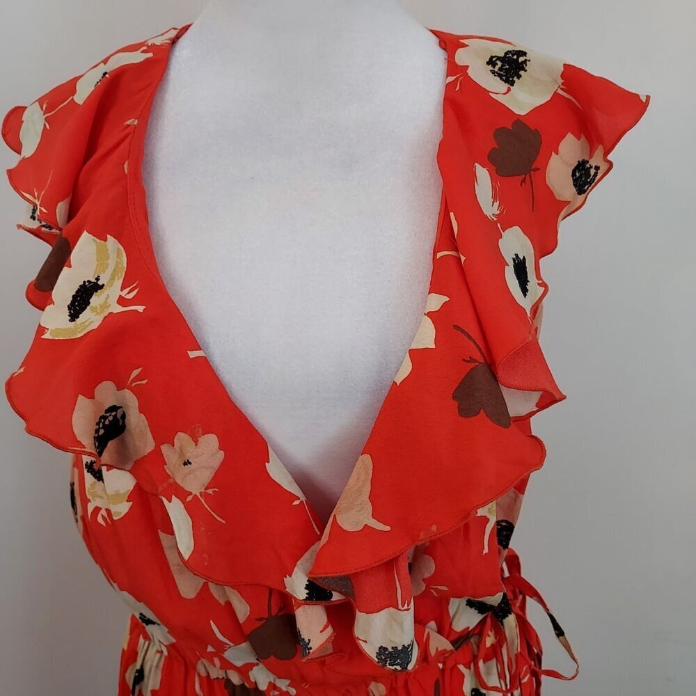 Zara Basic Orange Floral Wrap Crossover Mini Dres… - image 4